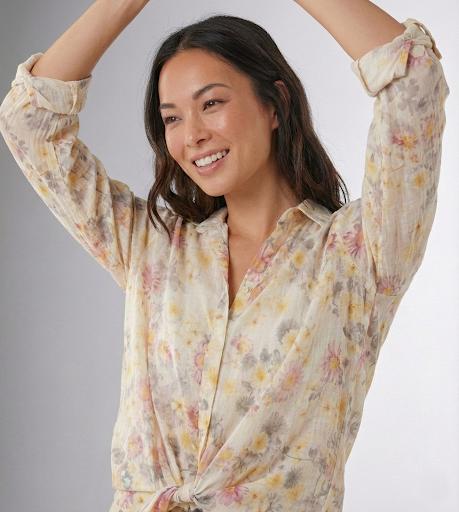Dragonfly Patchwork Cotton Voile Shirt Whimsigoth Floral Detail - Image 7