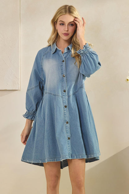 Western festival wear outfit idea showcasing the light blue denim mini dress with a southern belle style