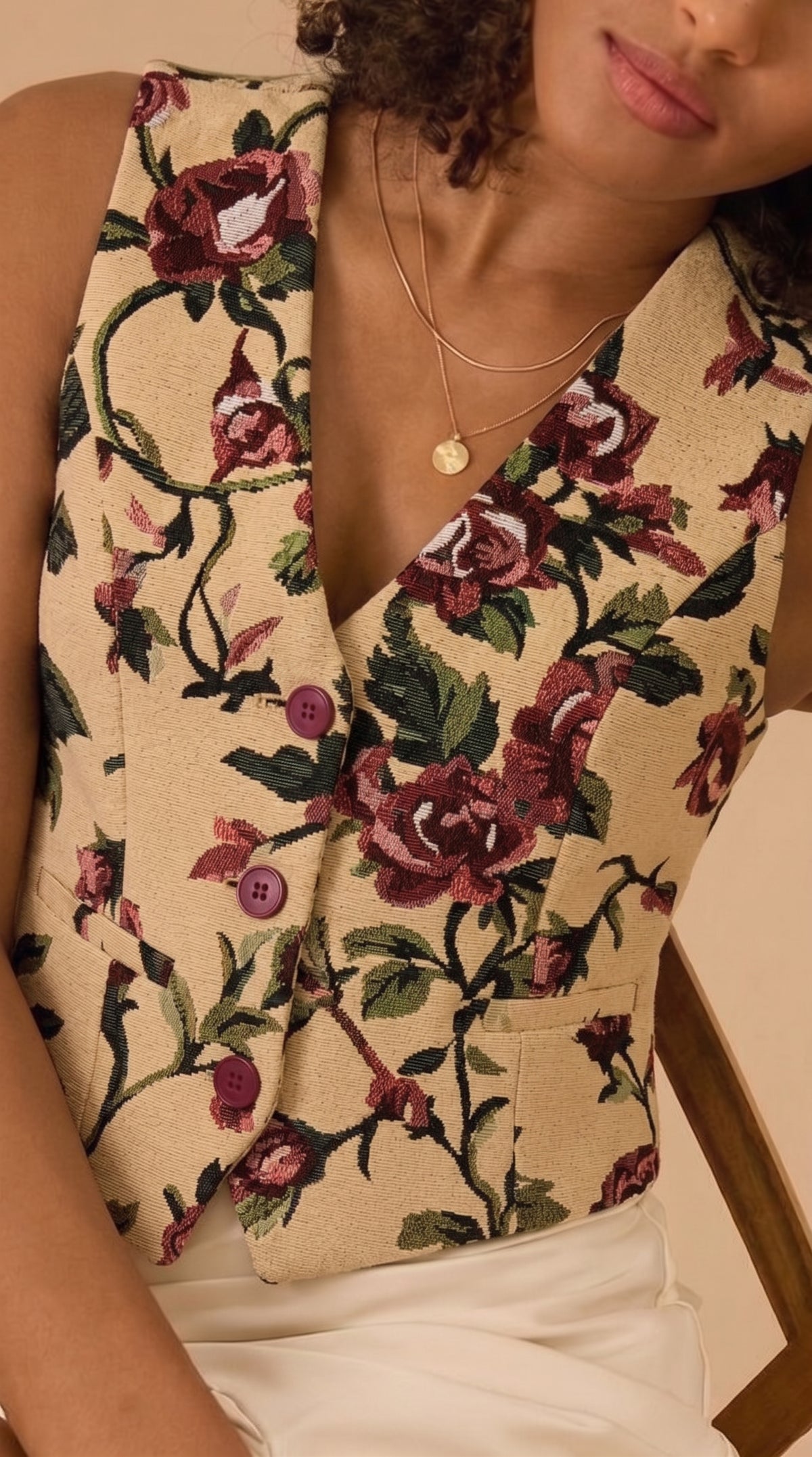 Women's Rosalind Tapestry Waistcoat — Floral Jacquard Woven Vest