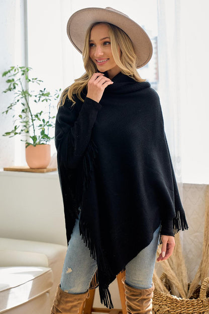 Urban streetwear look featuring a black fringe shawl wrap perfect for Whimsigoth or Gothic Minimalism
