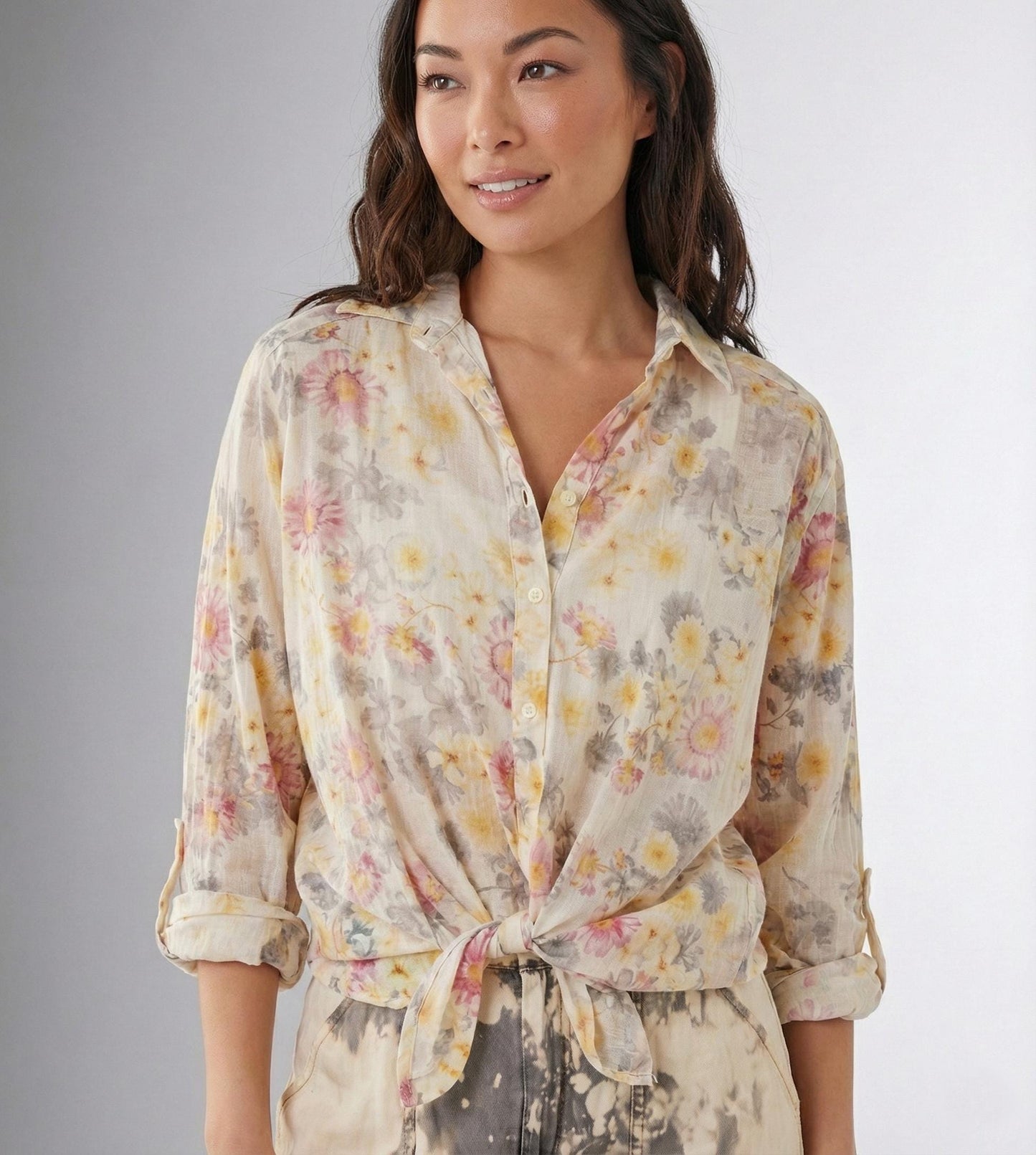 Dragonfly Patchwork Cotton Voile Shirt Whimsigoth Floral Detail - Image 6
