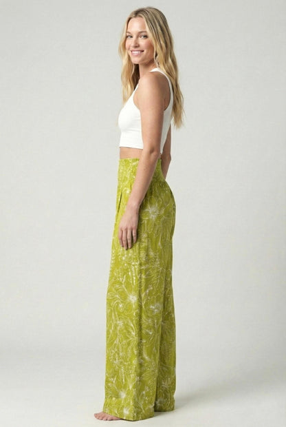 Floral Wide Leg Pants 100% Linen Smocked Tall Fit