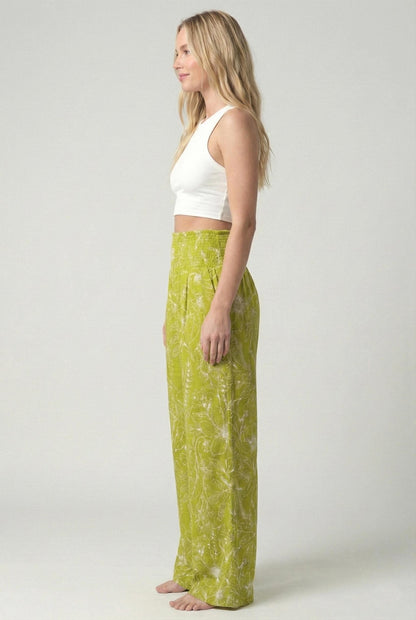 Floral Wide Leg Pants 100% Linen Smocked Tall Fit