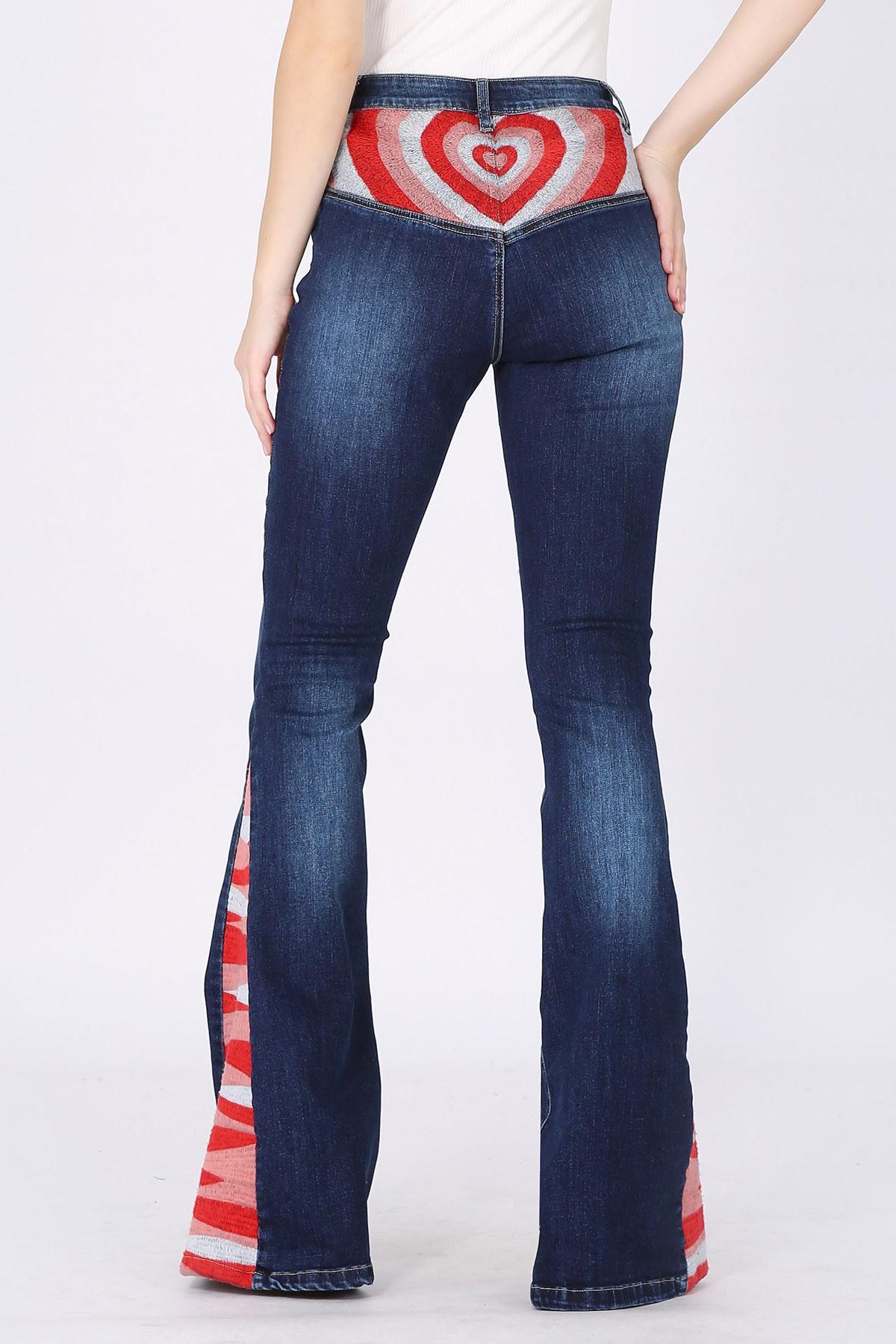 Full body shot of retro-chic denim flare pants perfect for a Valentine's Day aesthetic or boho outfit