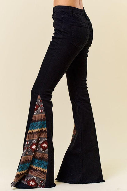 Boho-chic festival wear styling of tall women's western pants with vintage Southwestern flare