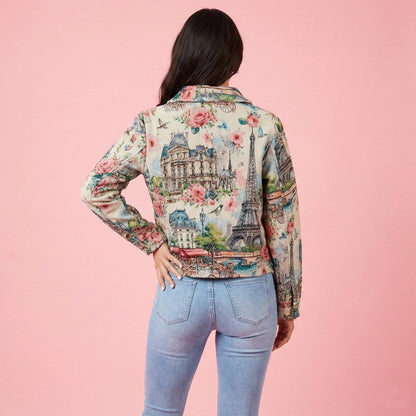 Inside view of the textured tapestry jacket showing the quality of the heavyweight imported fabric
