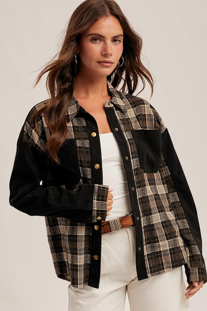Relaxed fit back of the Western Chic plaid shacket showcasing the oversized cottagecore silhouette.