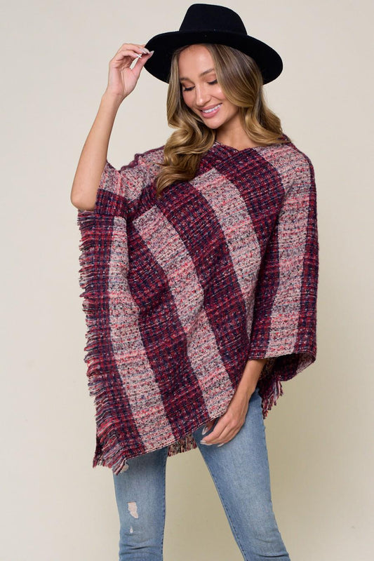 Detailed view of the diagonal tweed texture and plaid pattern