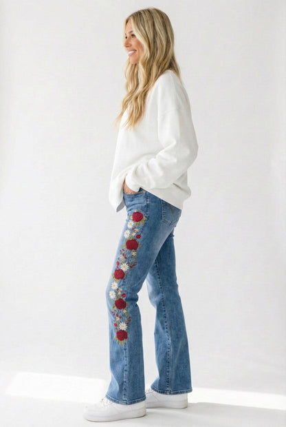 Silk & Lace Tall Embroidered Jeans Cotton Bootcut Rose Detail - Image 6
