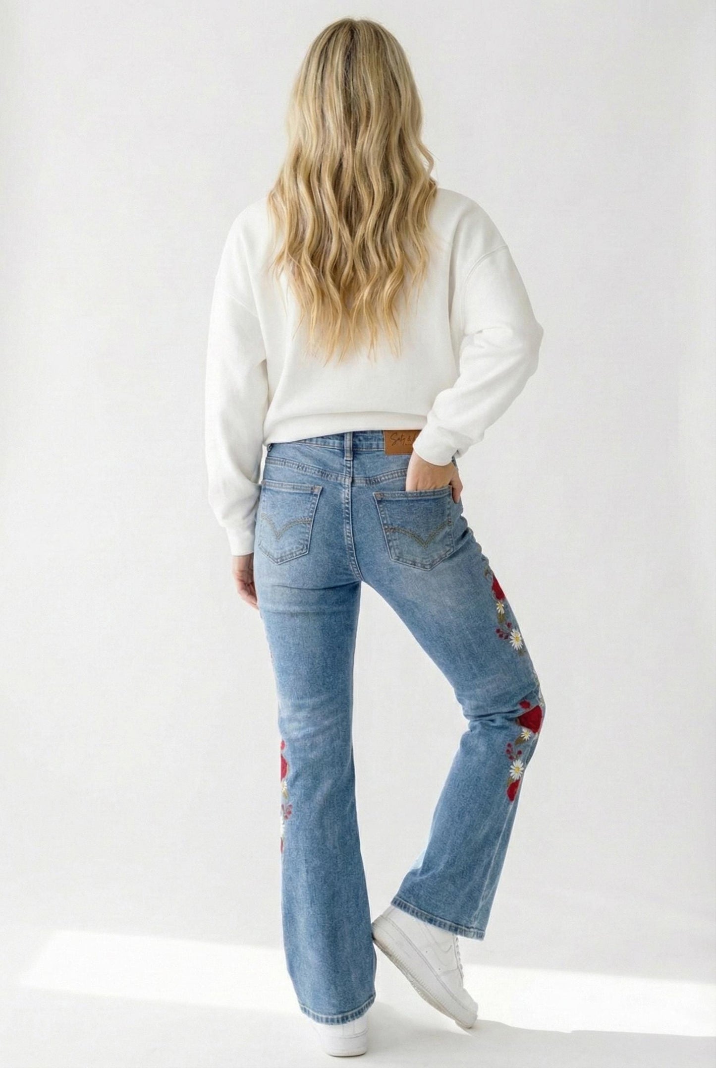 Silk & Lace Tall Embroidered Jeans Cotton Bootcut Rose Detail - Image 7