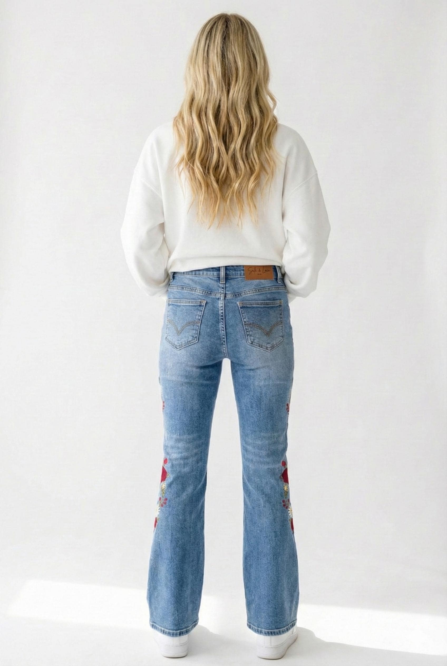 Silk & Lace Tall Embroidered Jeans Cotton Bootcut Rose Detail - Image 8