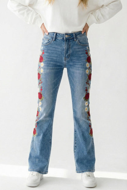 Silk & Lace Tall Embroidered Jeans Cotton Bootcut Rose Detail - Image 9