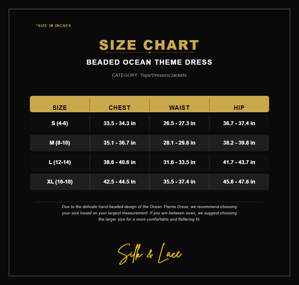 Beaded Ocean Theme Dress Size Chart