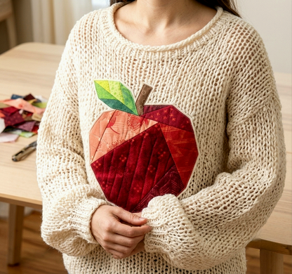 Women's Sweater Open Knit Quilted Apple Applique Cottagecore - Image 4